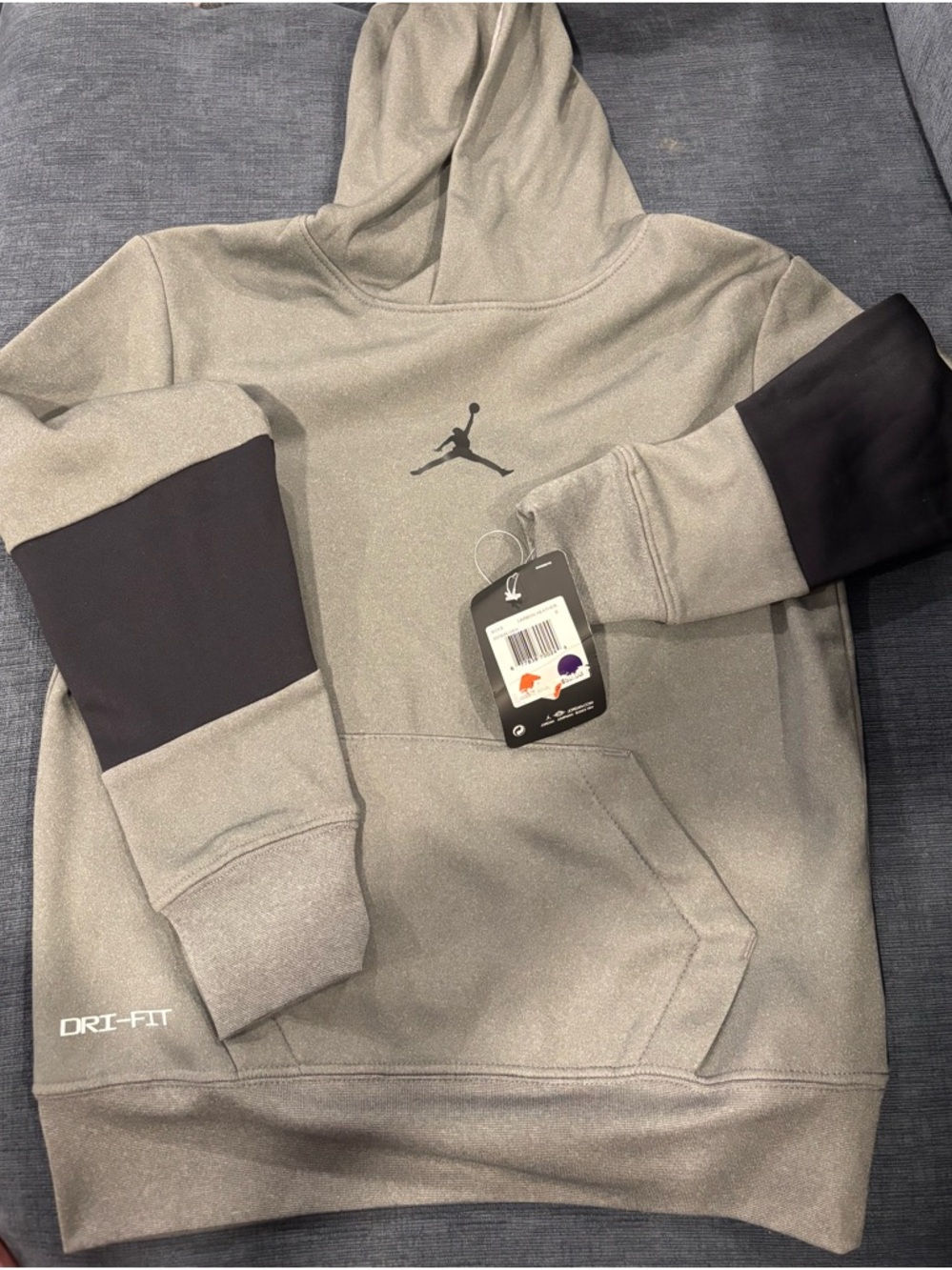 Nike Jordan Grey Hoodie with Black Sleeve Panels